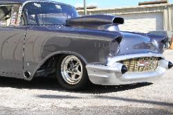 1957 Chevy steel body drag car, ghost flames